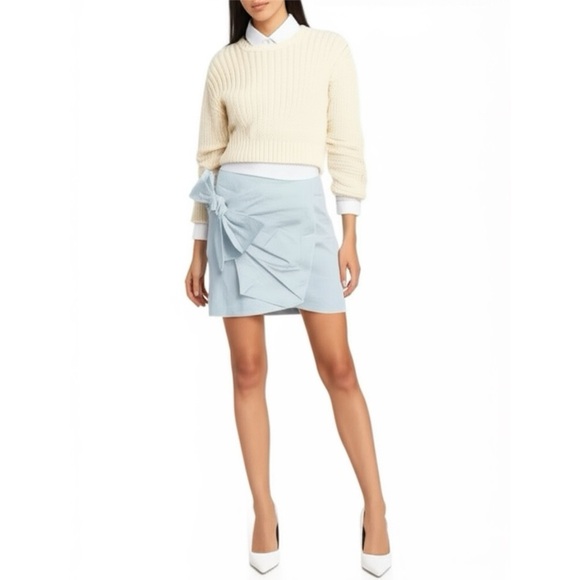 NWT ANN TAYLOR LOFT Coastal Blue Pencil Skirt Bow Front Back Zip Lined Sz 2 XS - Picture 11 of 11